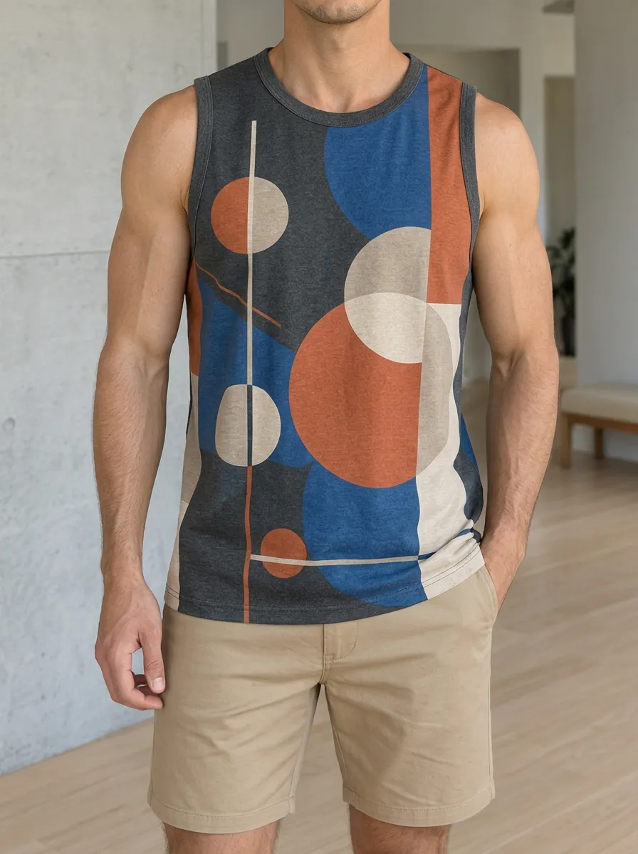 Men's Abstract Geometric Circles Linear Tank Top