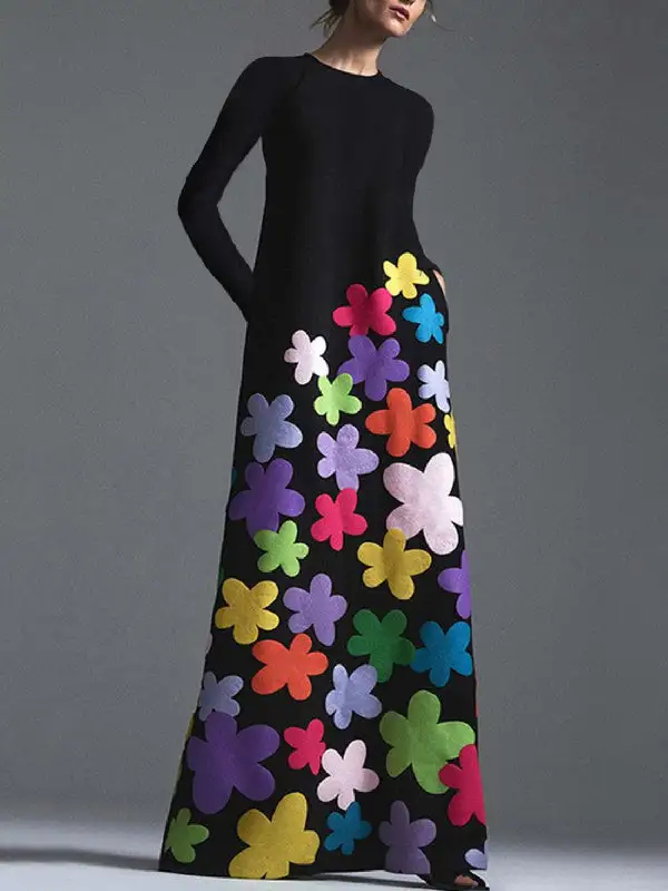 Floral Long Neck Maxi Dress