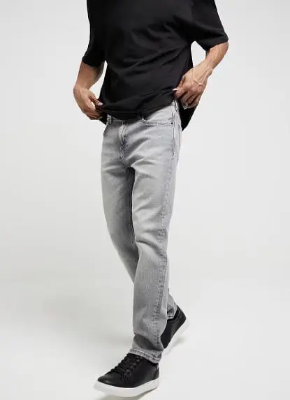 Grayish White Slim-Fit Cotton Long Jeans