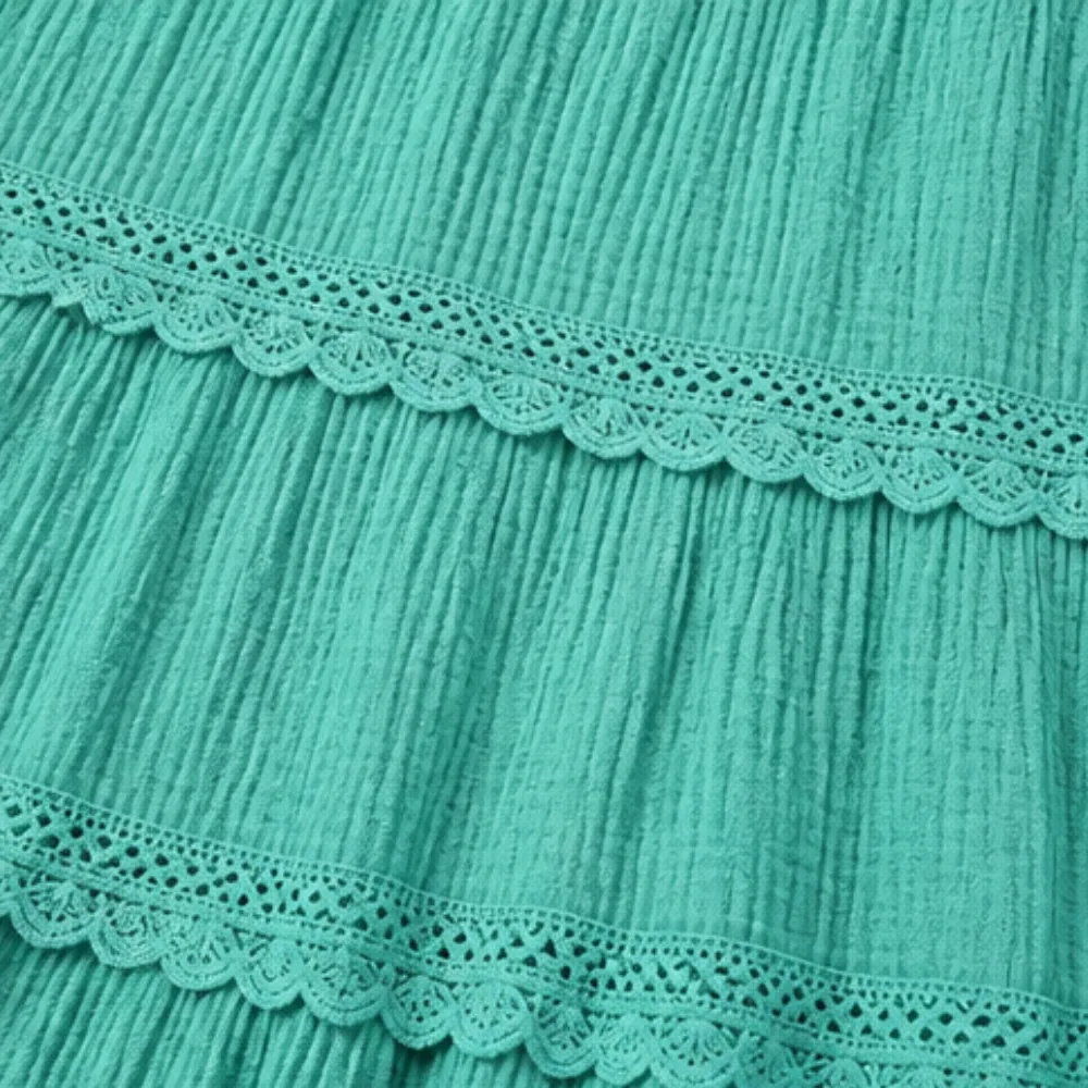 Tiered Lace Trim Pocket Midi Dress