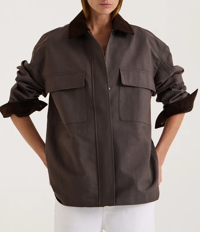 Chocolate Oversized Cotton Twill Jacket