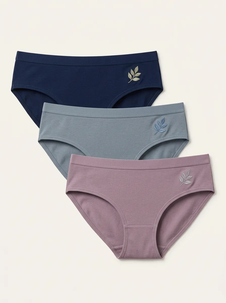 Women's Seamless Side-Detail Leaf Embroidered Hipster Briefs Three Pack