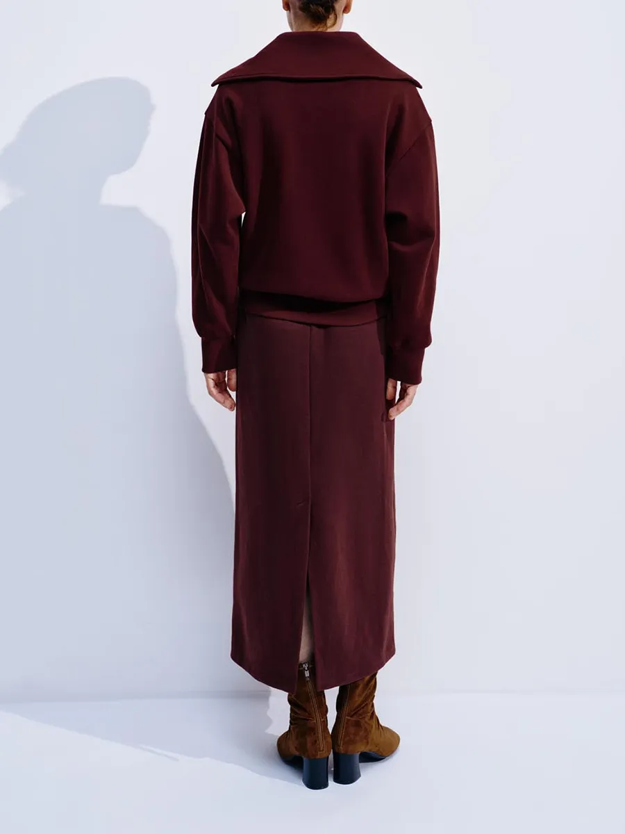 A Light Drak Red V-Neck Casual Sweatshirt For Ladies