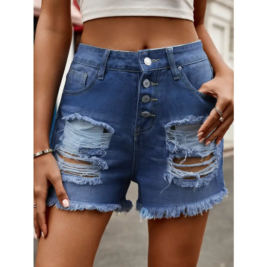 Modern Distressed Raw Hem Denim Shorts