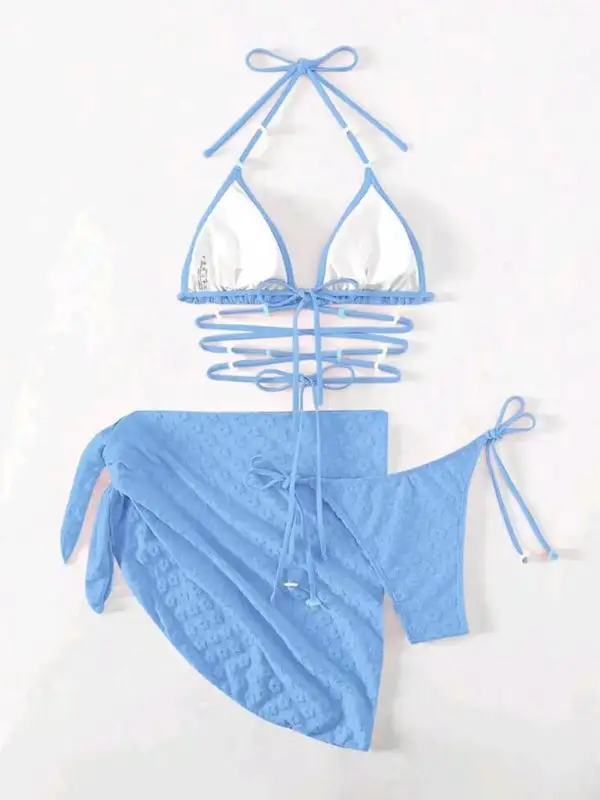 Layered Floral Lace Pattern Bikini Swim Set