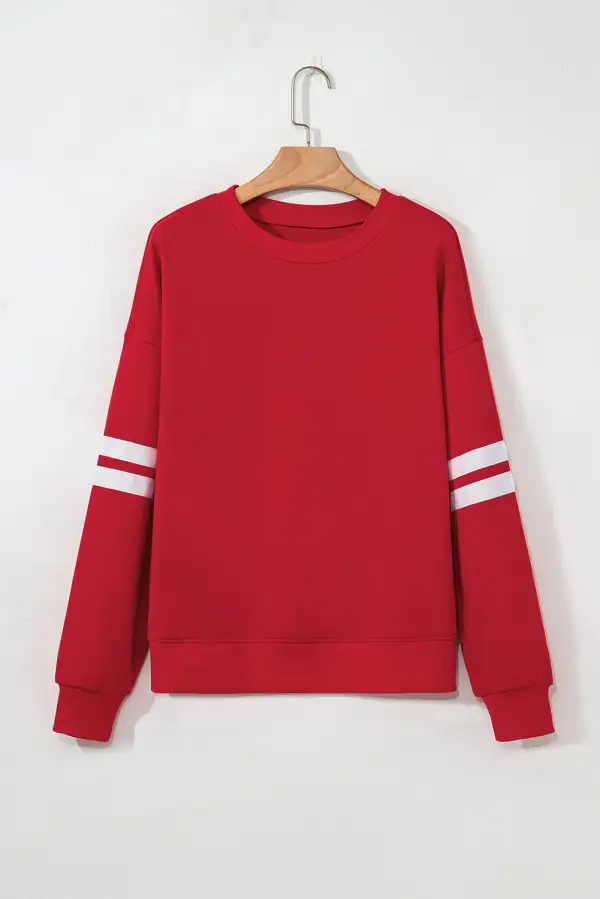 Lounge Ready Relaxed Striped Drop Shoulder Varsity Stripe Sweatshirt