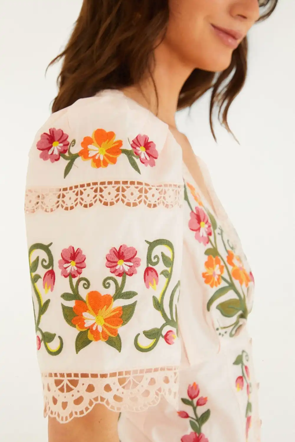 Embroidered Floral Puff-Sleeve Long-Sleeve Blouse
