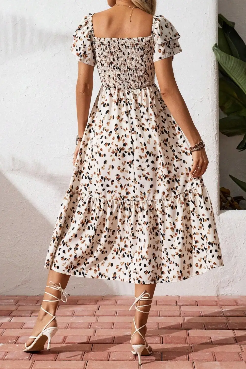 Square Neck Ruffle Midi Dress