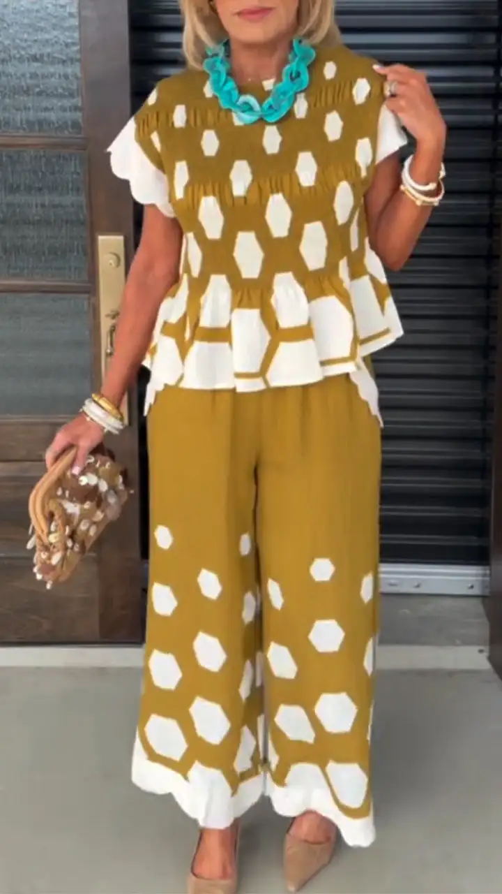 women round-neck print casual set