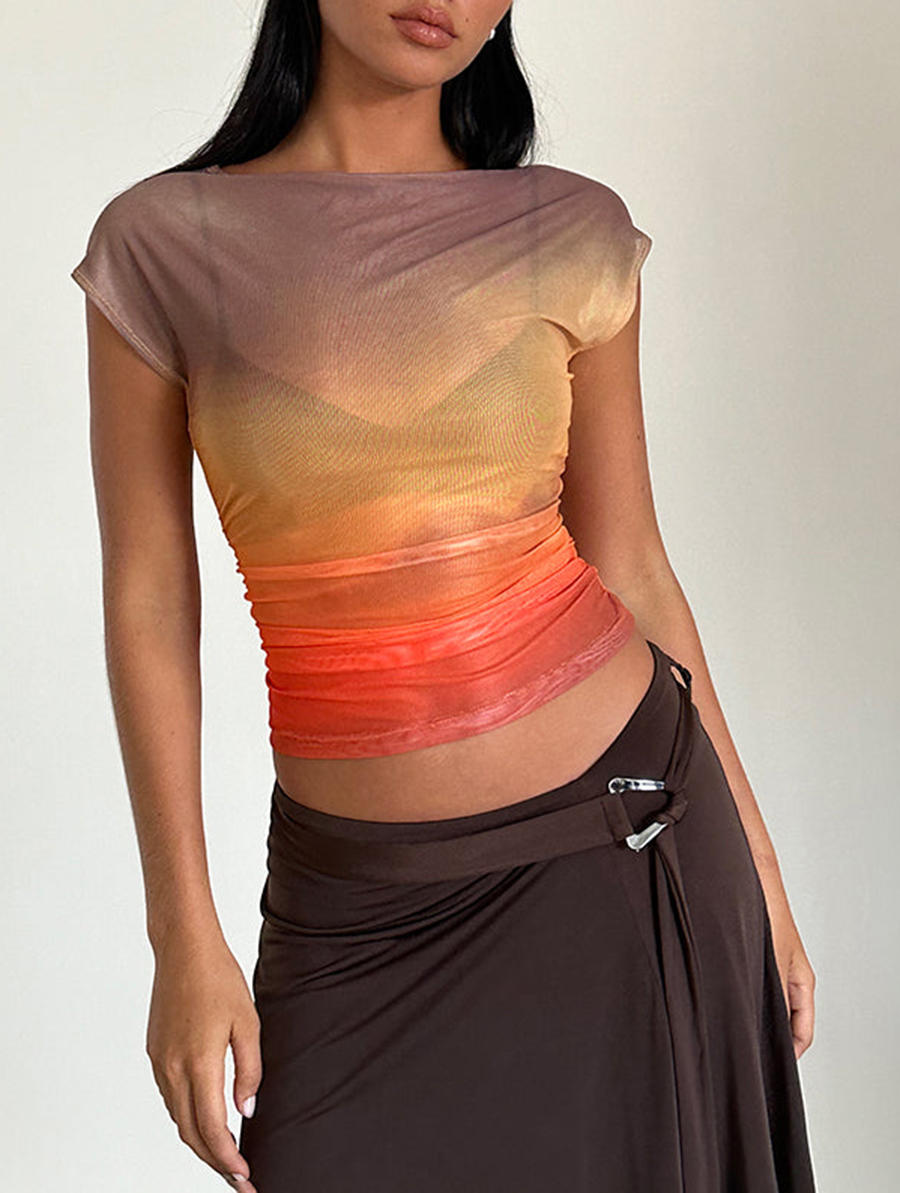 Mesh Printed Orange Top