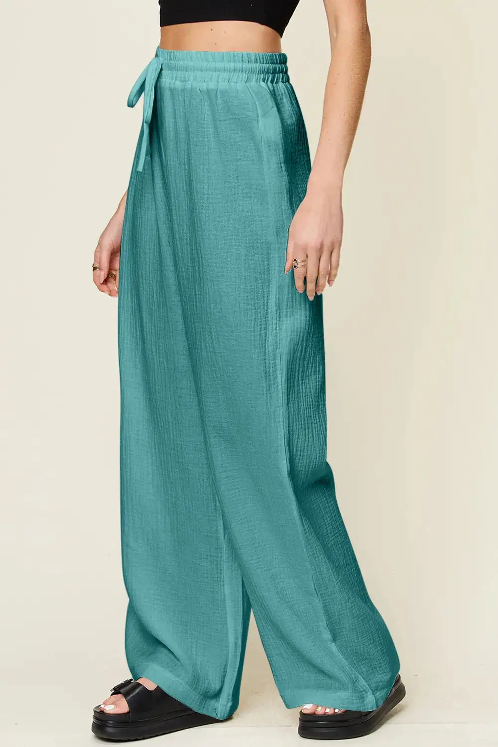 Tailored Wide Leg Drawstring Pants
