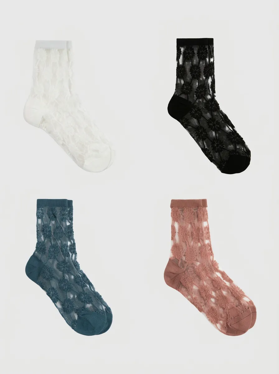 Women's Multicolor Floral Lace Crew Socks 4-Pack