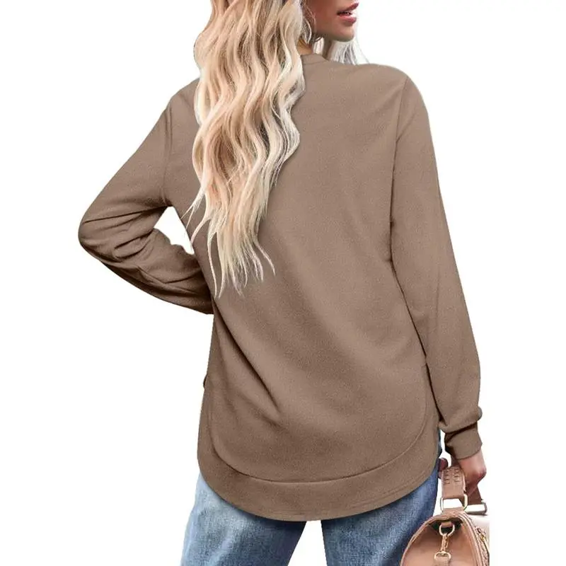 Women's Sweatshirt Crewneck Long Sleeve Shirts High Low Tops Curved Hem