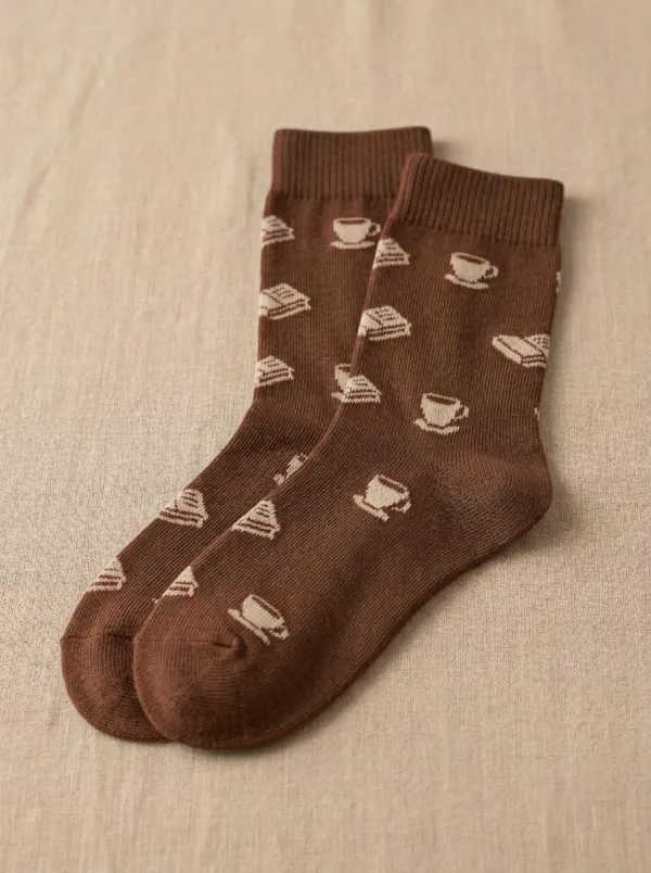 Classic Coffee-Motif Casual Socks
