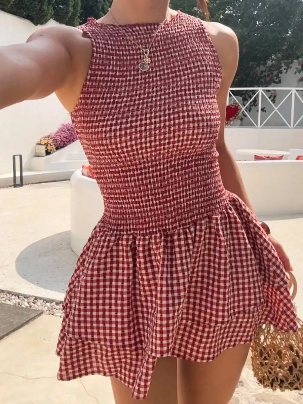 Plaid Smocked Mini Dress