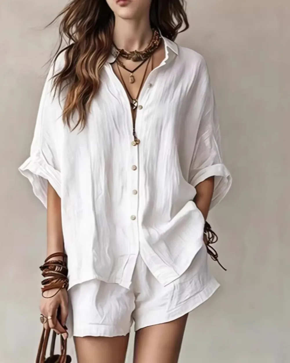 Button-Up Shirt and Wide-Leg Shorts Set