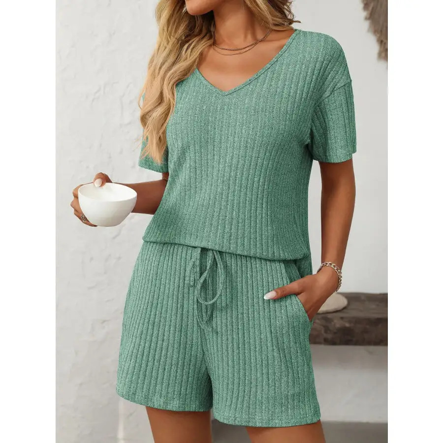 Mandy V Neck Short Sleeve Top and Shorts Set