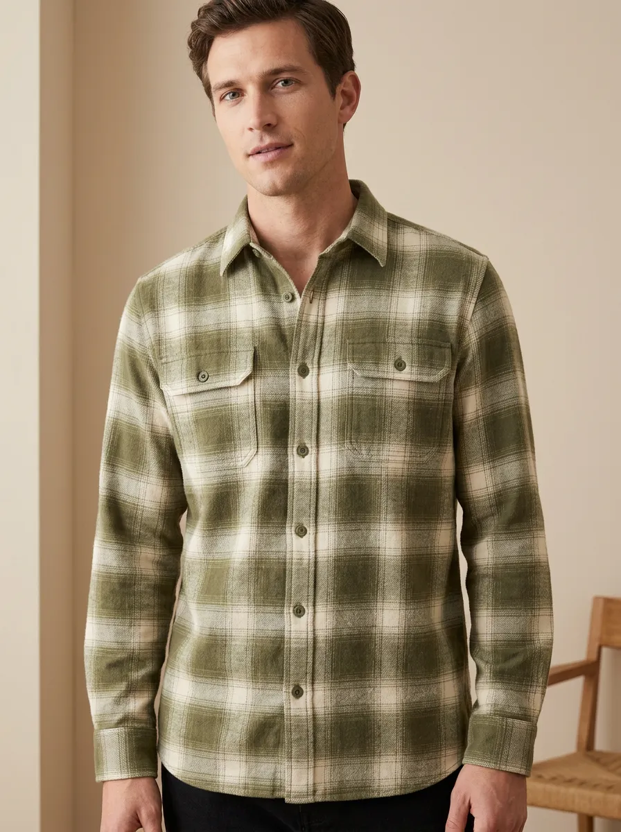 Classic Profile Plaid Long-Sleeve Men's Long-Sleeve Shirt