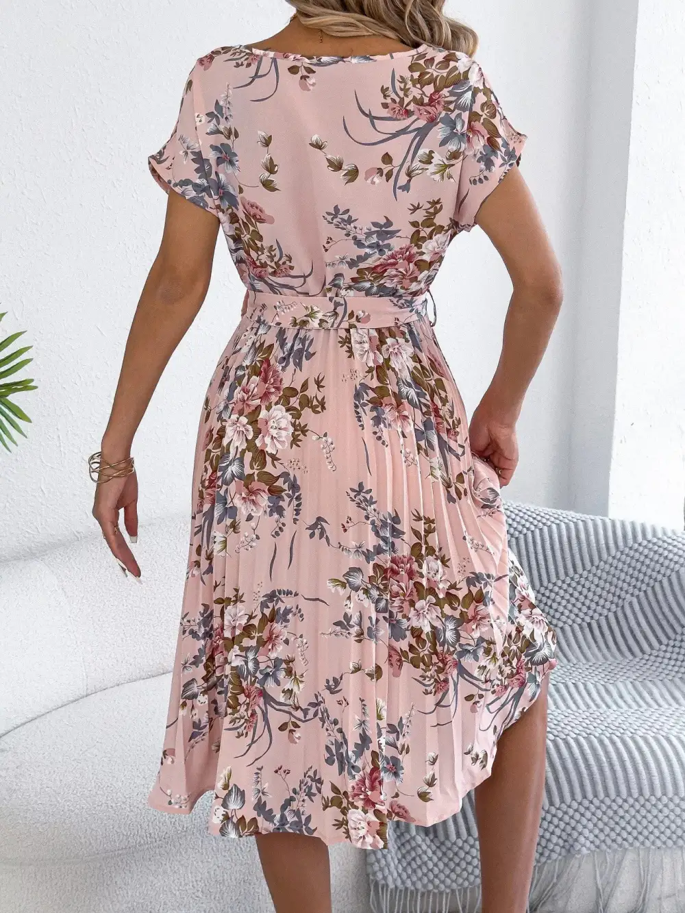 Print Pleated A-line Midi Dress