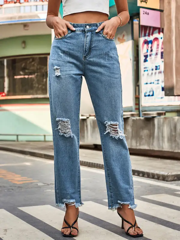 Denim Ripped Trousers Pants
