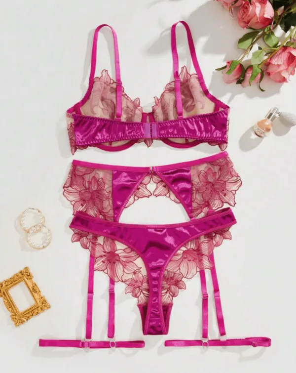 Lace Silk Garter Lingerie Set