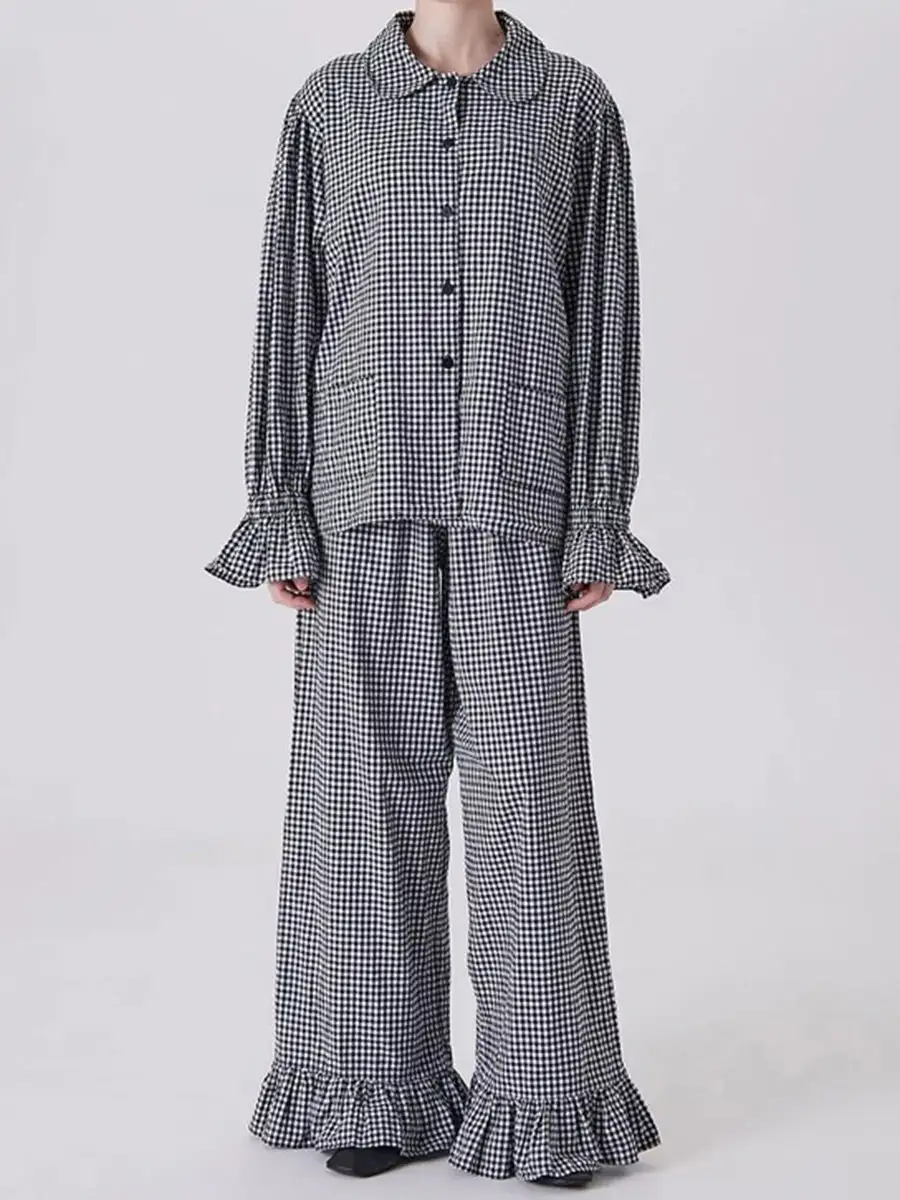 Relaxed Plaid Blouse And Pants Set