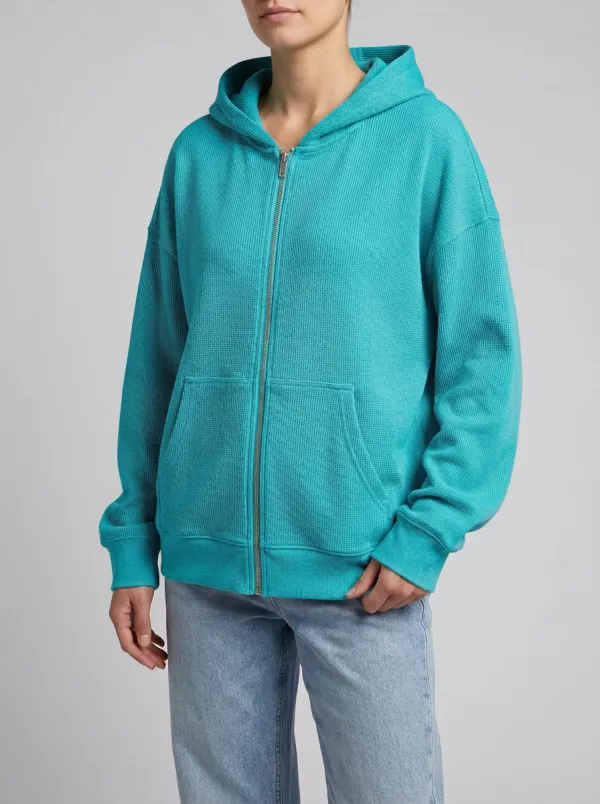 Waffle-Knit Knit-Texture Minimal Zip-Up Women's Zip-Up Hooded Jacket