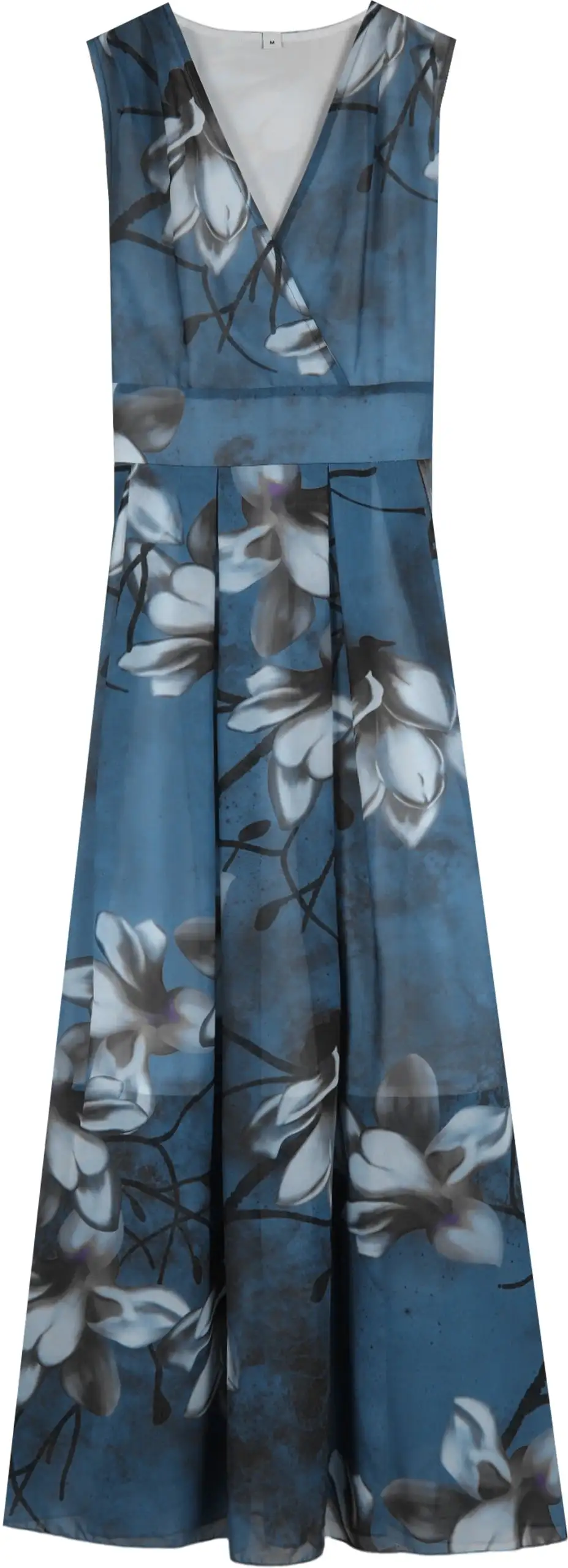 Blue Print V-Neck Maxi Dress