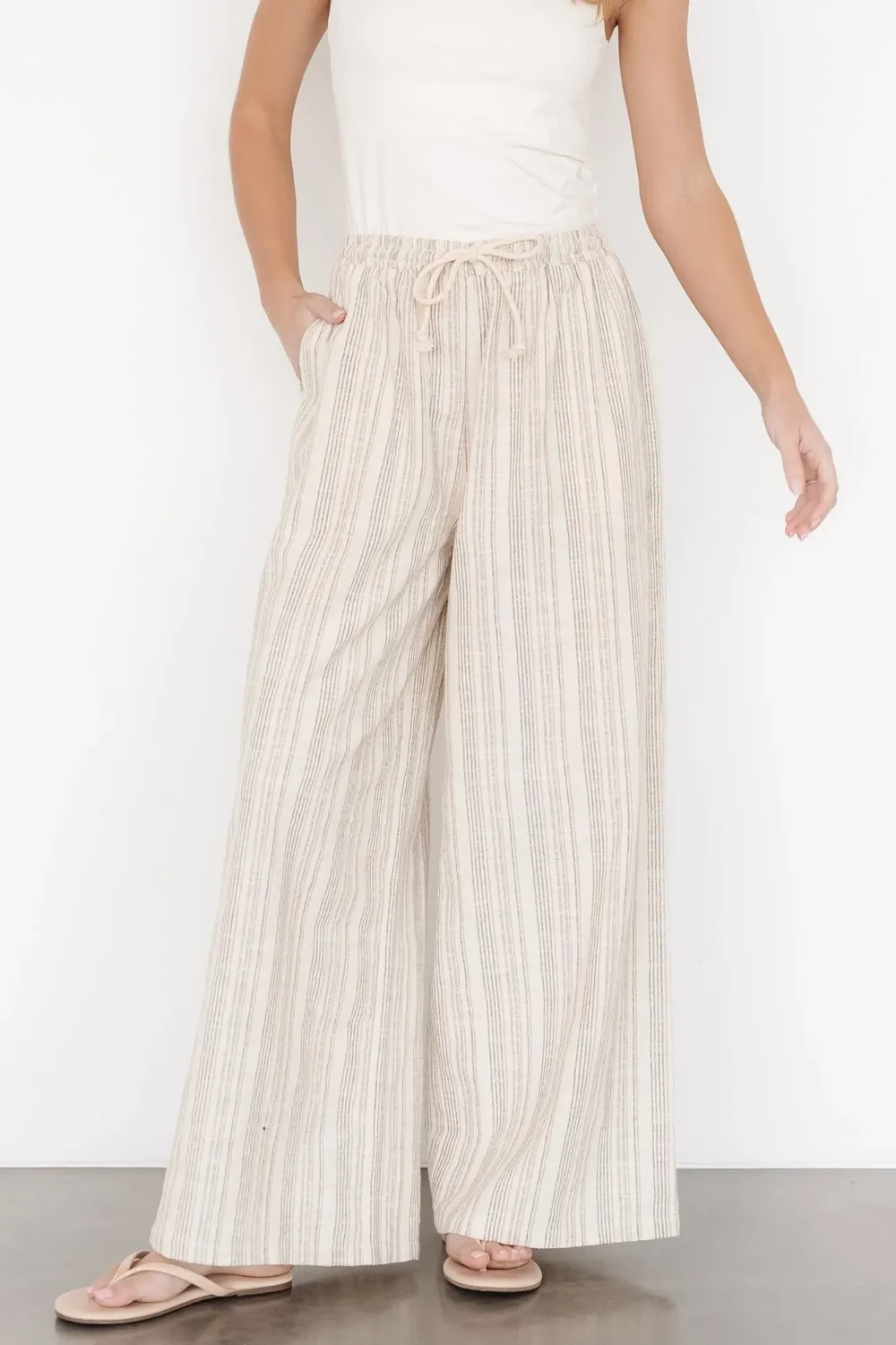 Classic Natural Stripe Straight Leg Slim-Fit Loose Pants