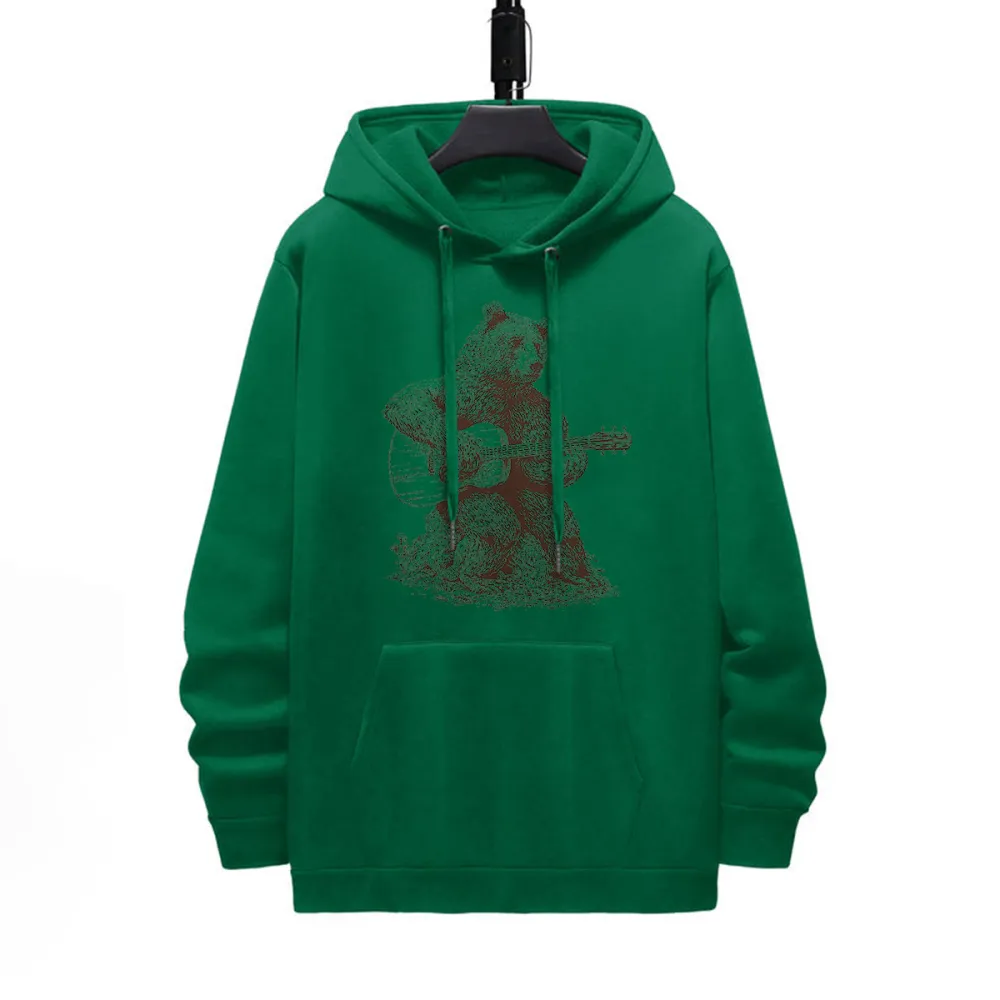 Bear Playing Guitar Pattern Printed Hoodie
