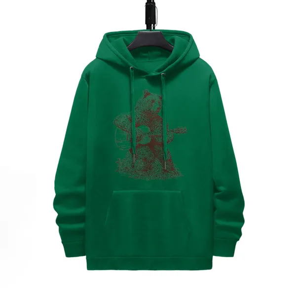 Bear Playing Guitar Pattern Printed Hoodie