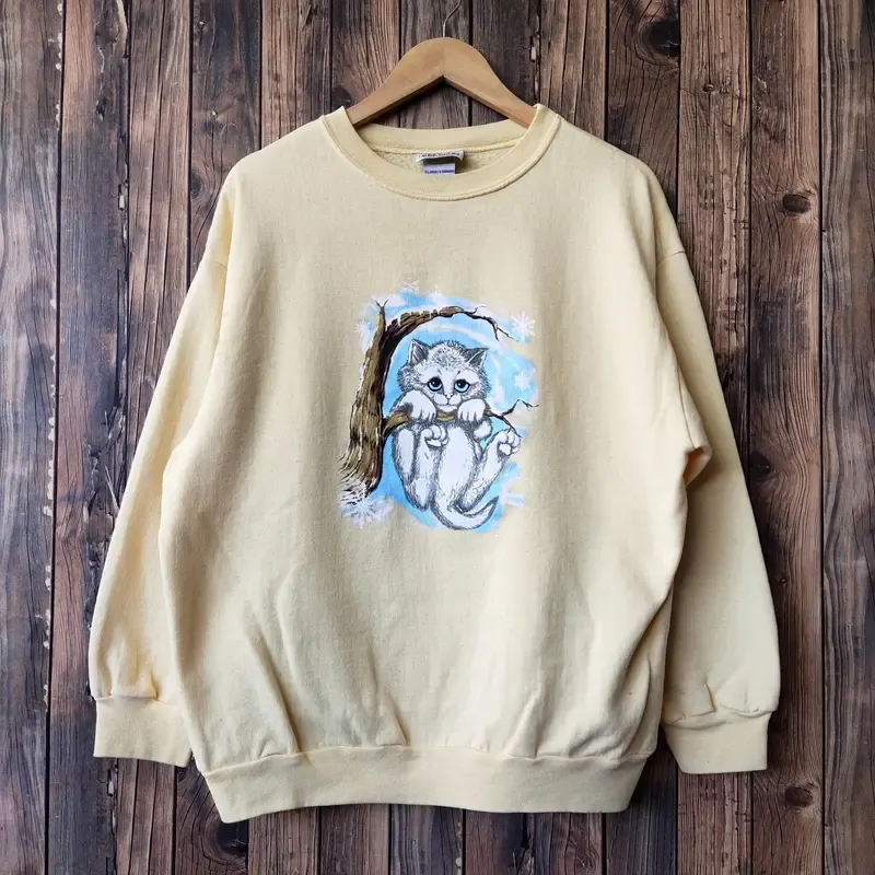 Vintage Distressed Cat Crewneck Sweatshirt