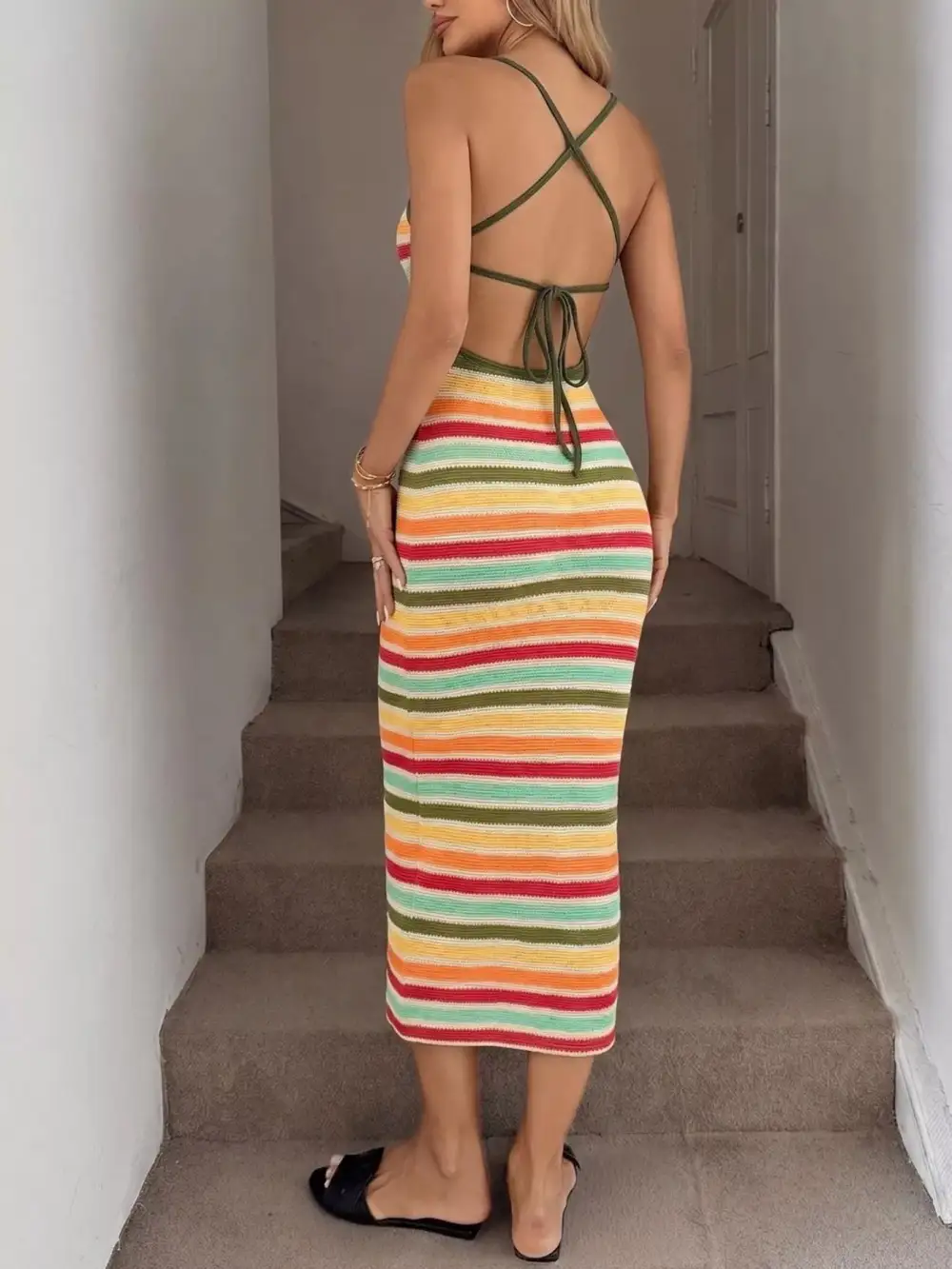 Striped Knit Midi Dress