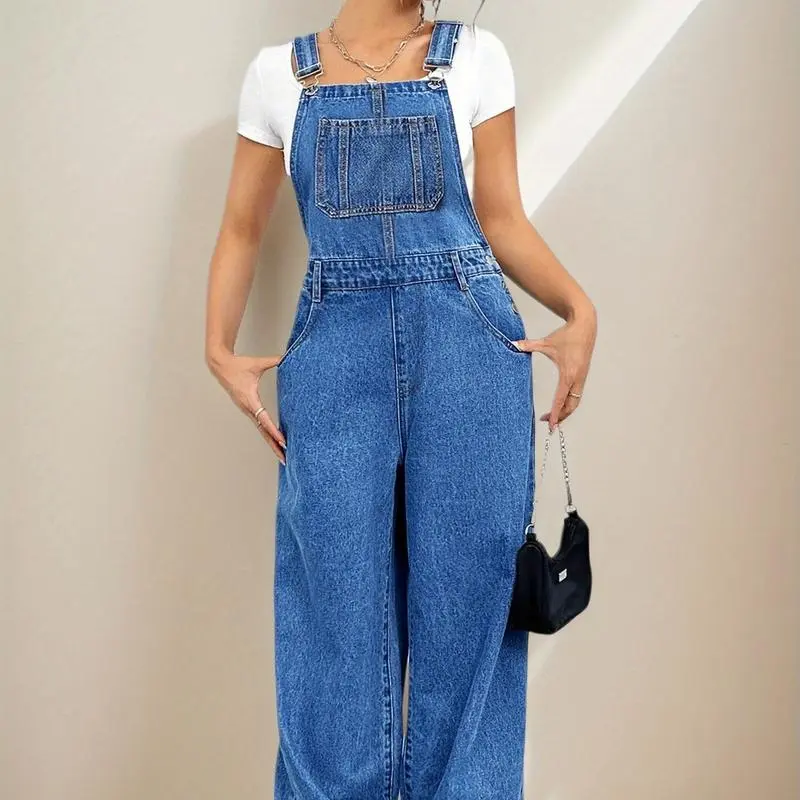 Women's Denim Bib Overalls Casual Adjustable Strap Wide Leg Jean Jumpsuits Loose Fit Long Rompers With jumpsuit Overall Romper Womenswear,Preppy 80s Clothes, Overalls for Women