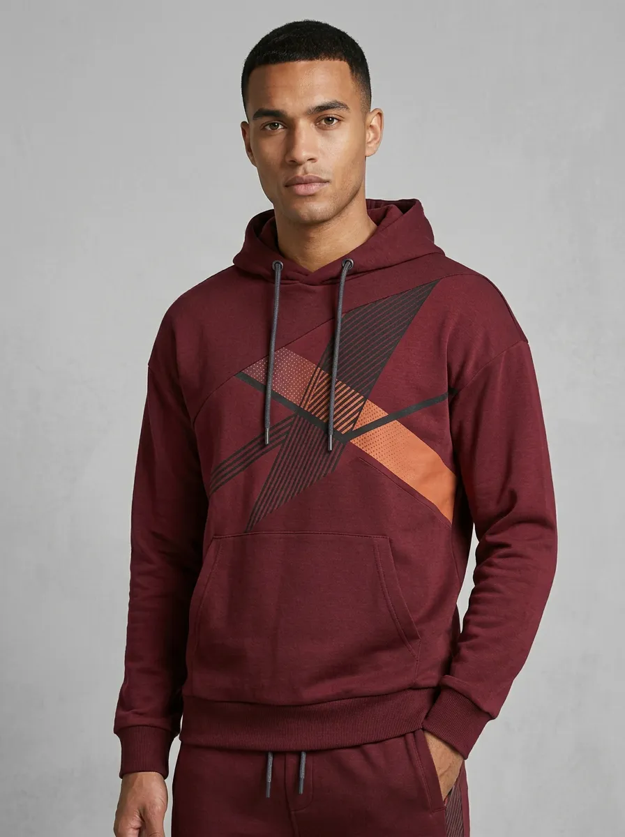 Men's Sportswear Geometric Colorblock Printed Hoodie Jogger Set
