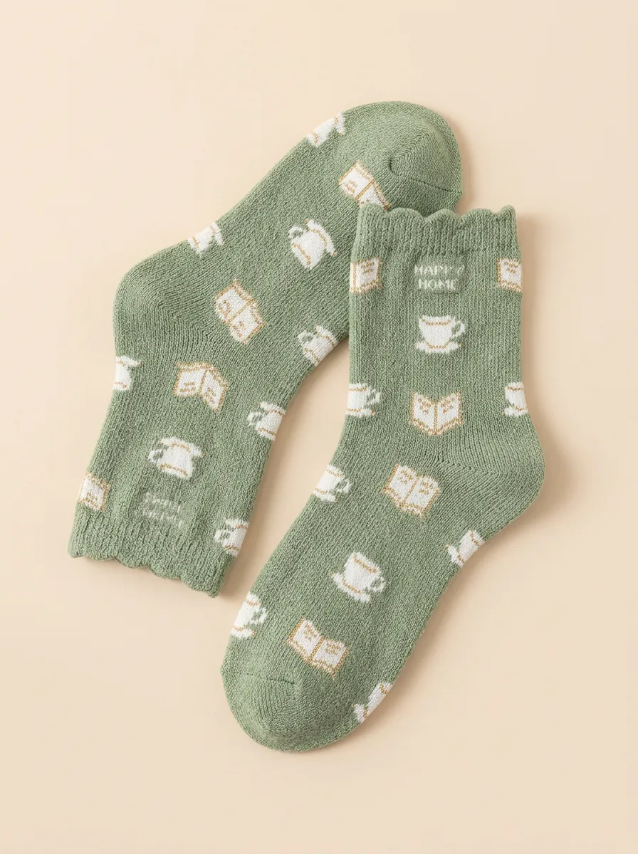 Polished Coffee-Motif Book-Motif Casual Socks