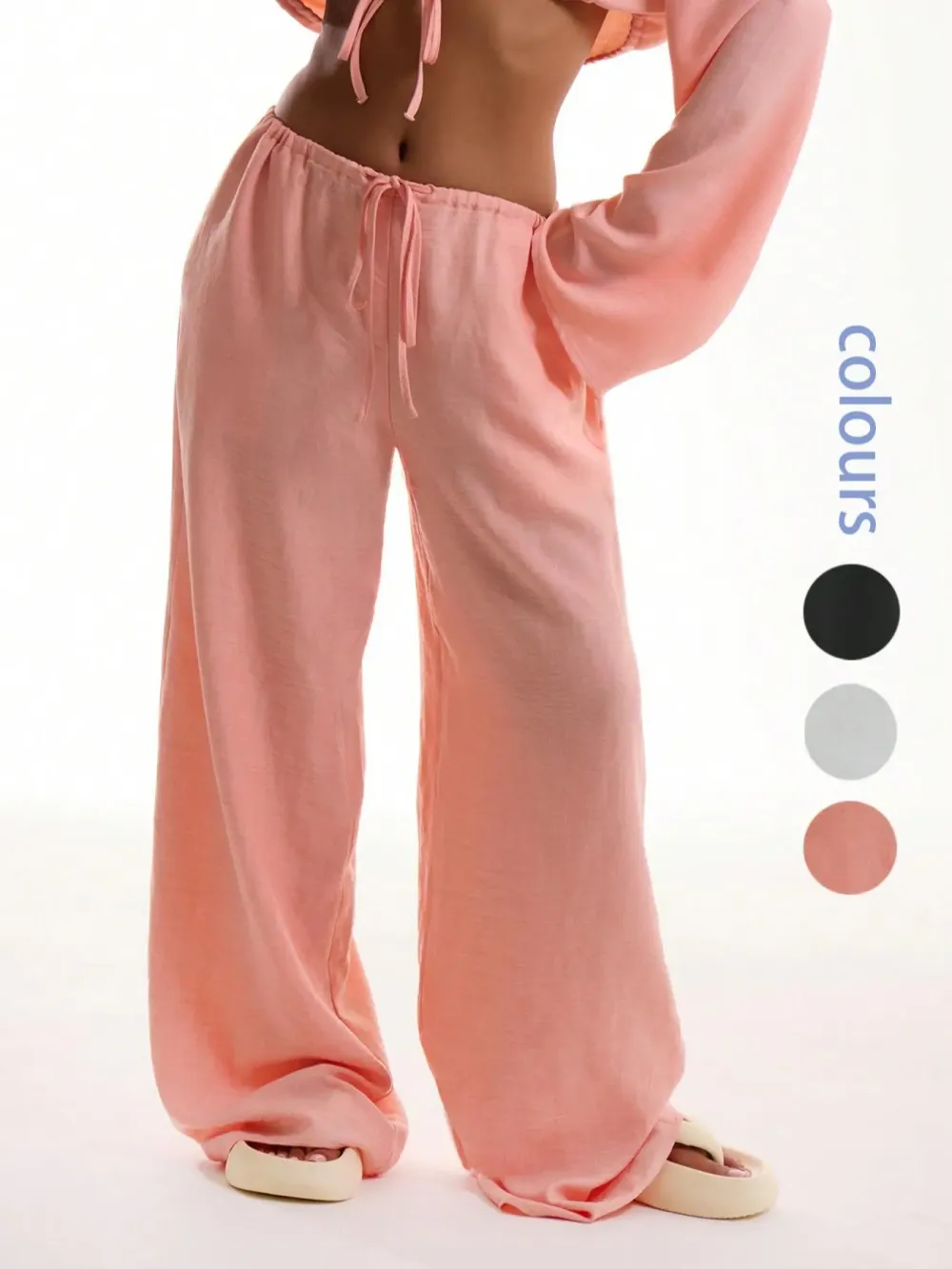 Casual Comfy Wide Leg Woven Trousers for Beach Vacation Holiday