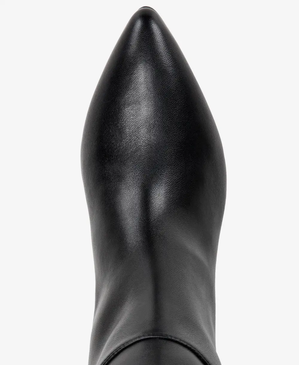 Refined Faux Leather Pointed Toe Kitten Heel Knee High Boots
