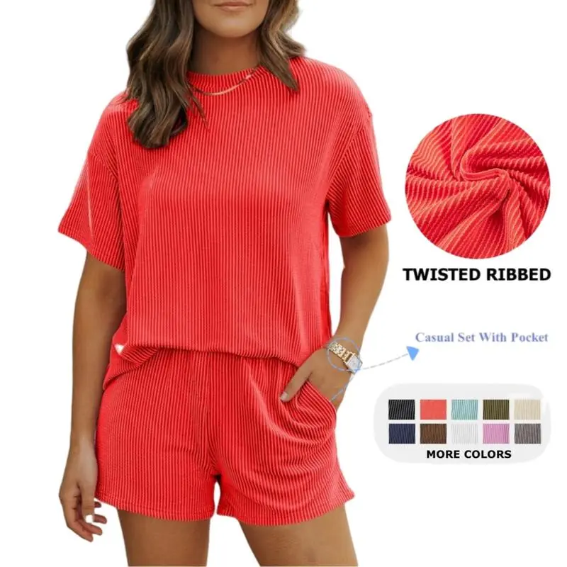 🔥Women's Summer Short-Sleeved Twisted Shirt And Shorts Set-🔥8-Sets- All Colors Included