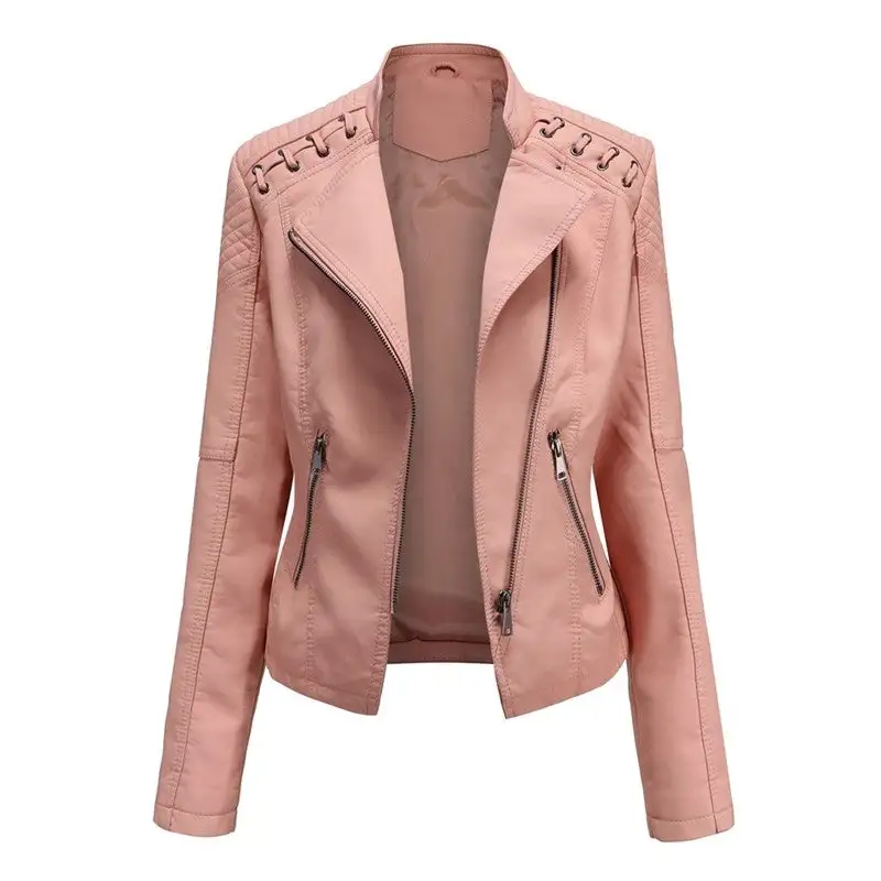 Lapel Faux-Leather Leather Casual Outerwear Jacket