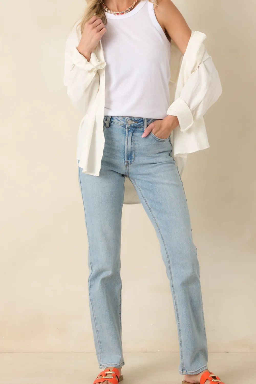 Light Wash Straight Leg Jeans