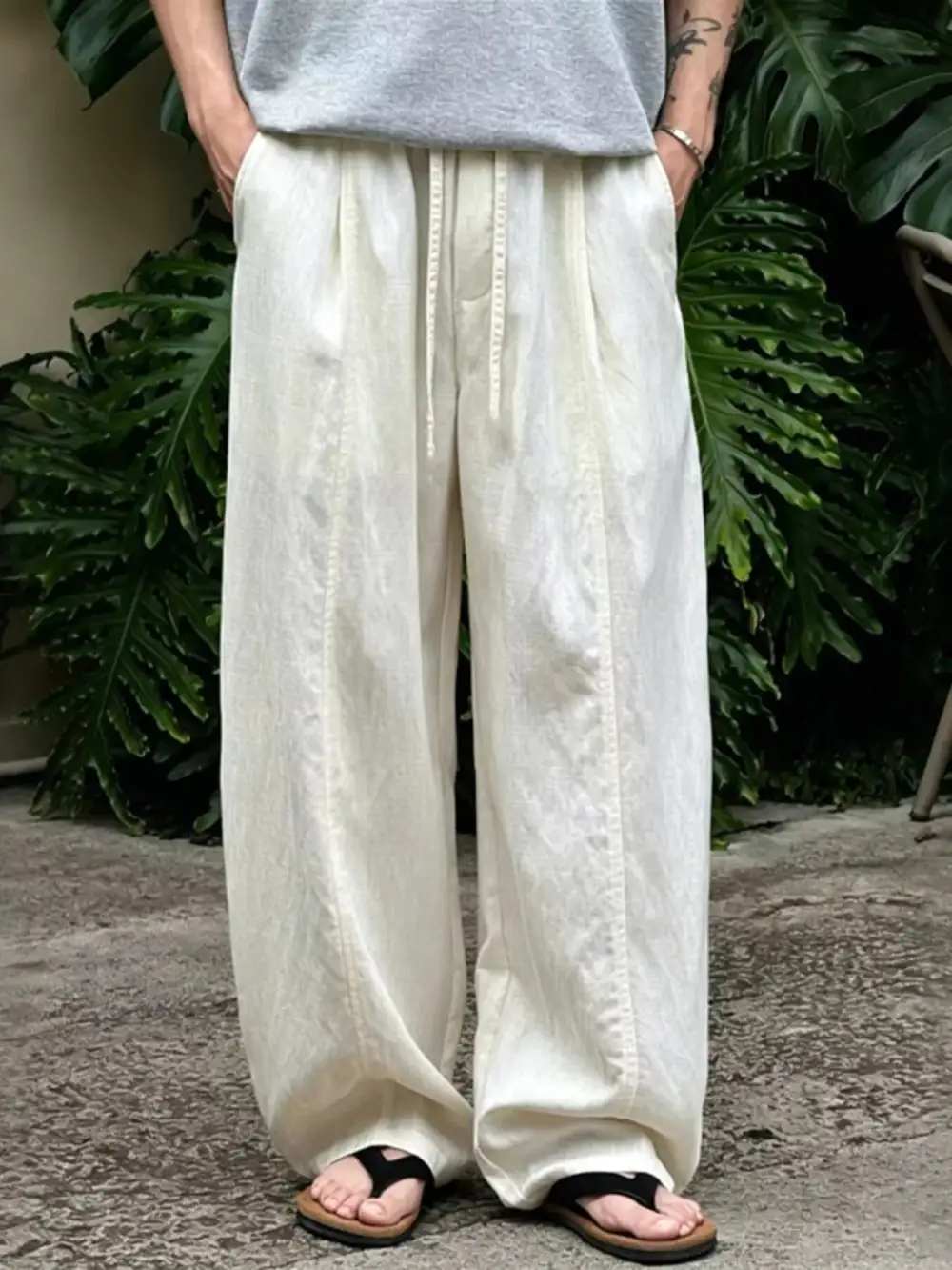 Men's Plus Size Wide Leg Pants with Drawstring