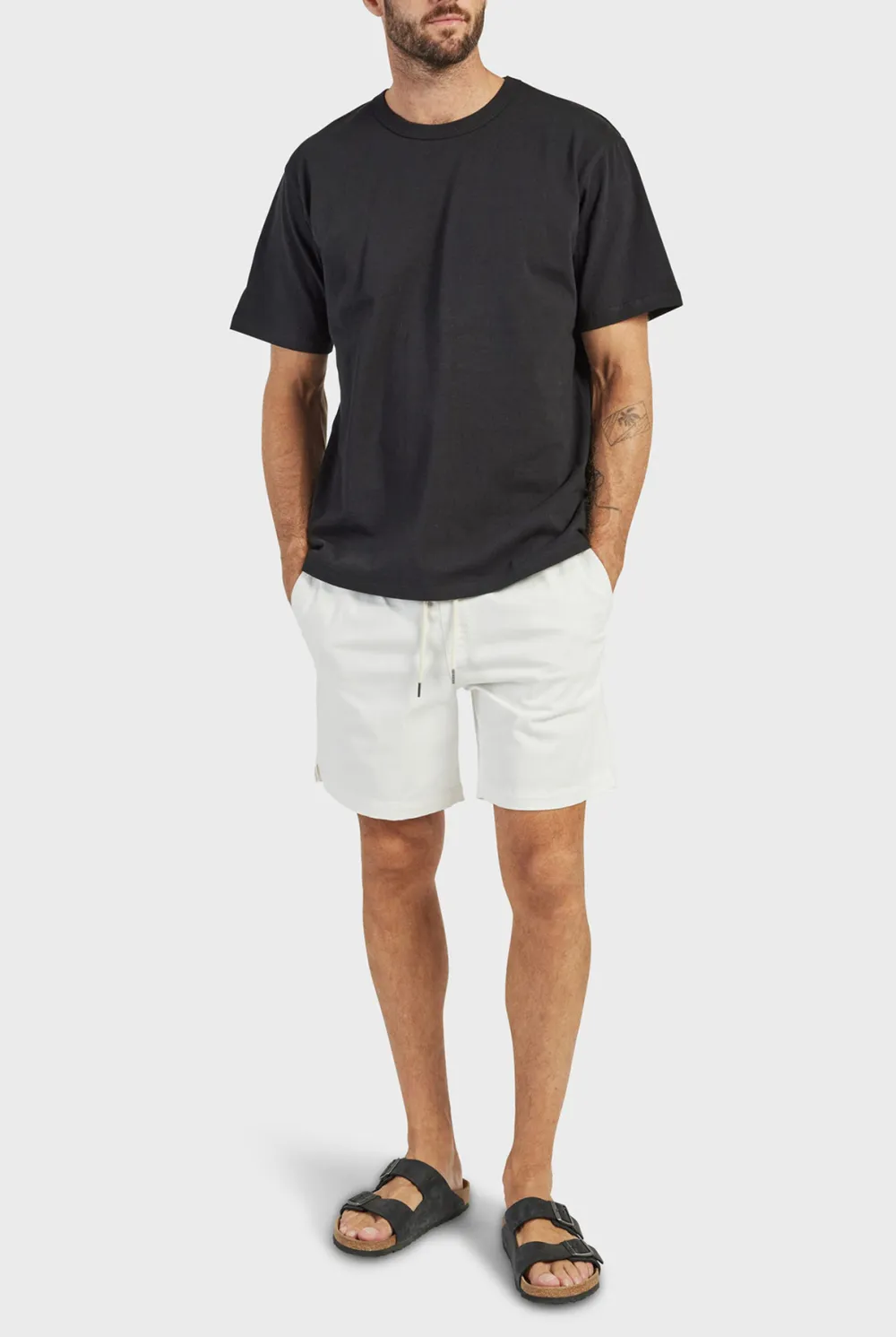 Beige Linen Drawstring Shorts