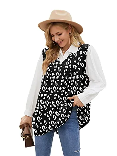 Sweater Vest Womens Knitted Oversized V Neck Sleeveless Sweater Knitwear Tank Tops with Pocket (S-3XL)