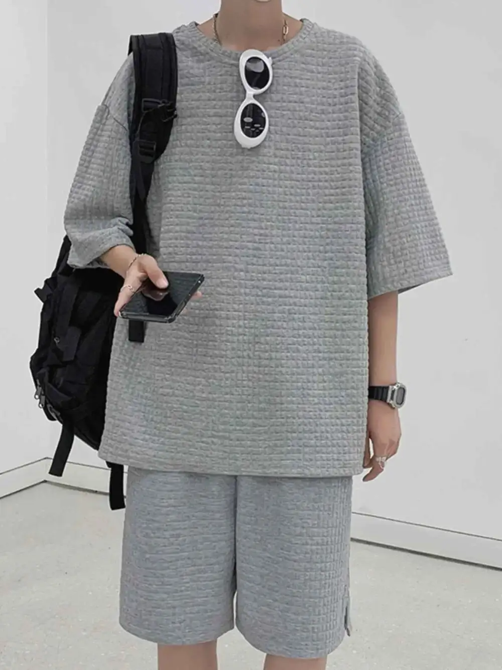 Textured Short Sleeve T-Shirt and Shorts Set