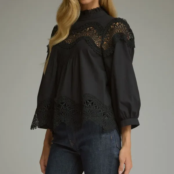 Pintuck Lace Trim Top