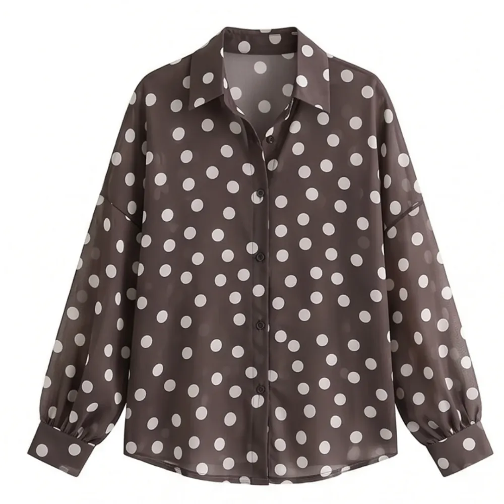 Satin Polka Dot Button Blouse