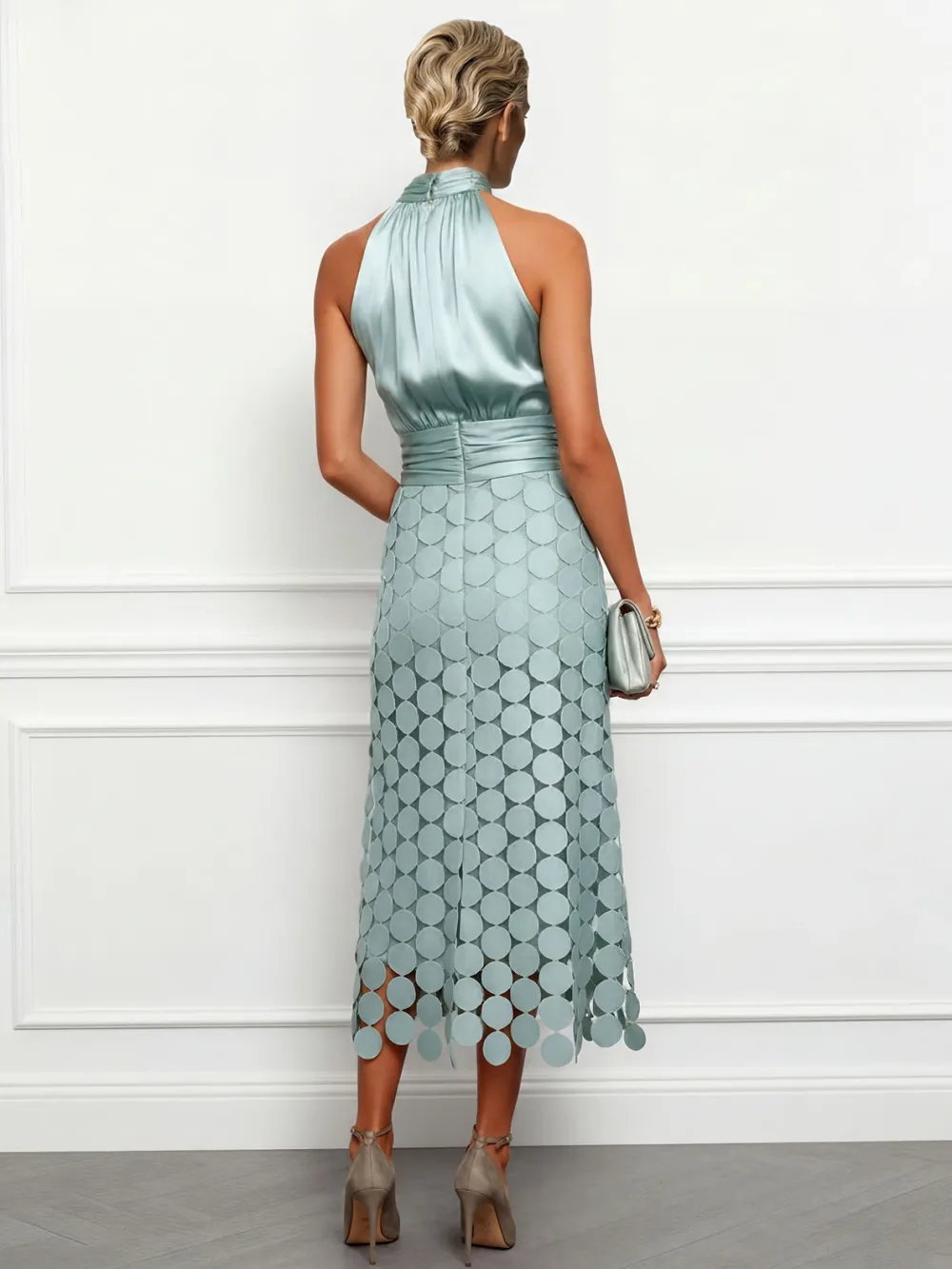 Elegant Circular Embroidery Cutout Midi Dress