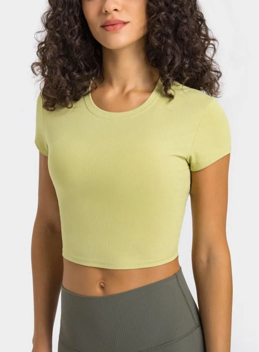 Round-Neck Short-Sleeve Cropped T-Shirt