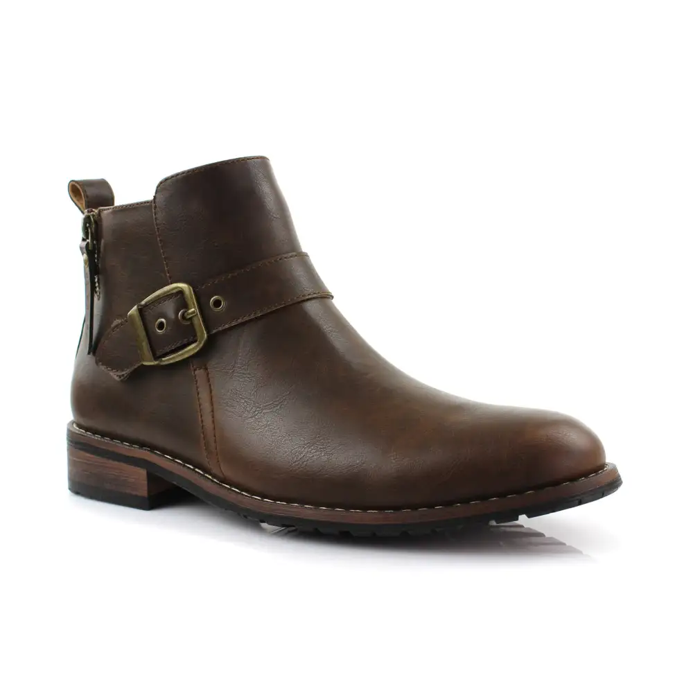 Faux-Leather Zip-Up Slip-On Chelsea Boots